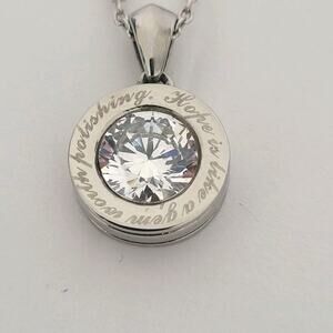 Chain Necklace 16 In With Pendant Stainless Steel 316L Quote Hope Is Like A Gem